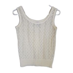 VTG Pointelle Open Knit Cropped Tank Top Womens *Small Ivory Canda International